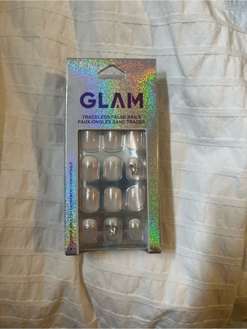 glam Silver Holographic Press-On Nail Set with Star Charms